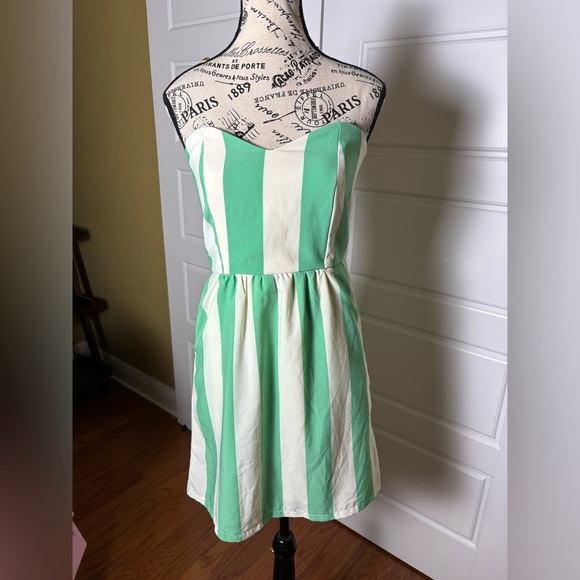Anthropologie Judith March Strapless Green and White Dress - Picture 1 of 6
